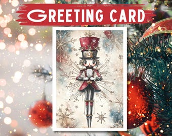 Vintage Nutcracker Christmas Card: Festive Holiday Tree, Blank Inside