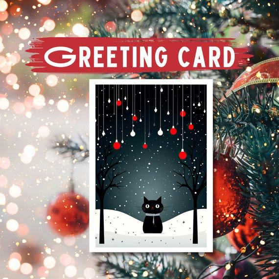 Black Cat Christmas Card: Midnight Mischief Holiday Greeting