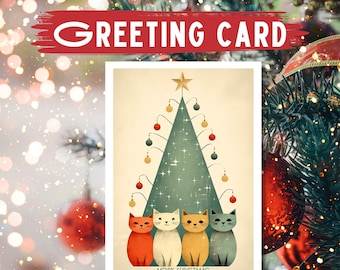 Christmas Cats Greeting Card: Holiday Tree, Kraft Envelope