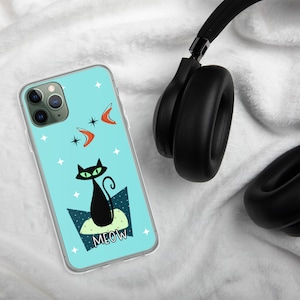 Retro Atomic Cat iPhone Case: Mid-Century Modern Flexible Phone Cover