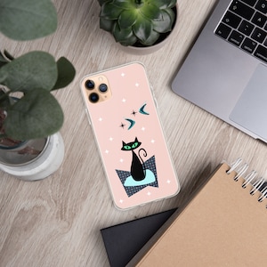 Atomic Kitty iPhone Case: Mid Century Modern Flexible Phone Cover