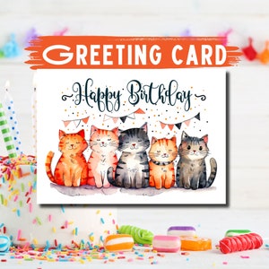 Kitty Gala Greetings, Cat Birthday Card, Happy Birthday Card, for Girlfriend, Cats Party Card, Unique Cat Card, Cute Cat Card