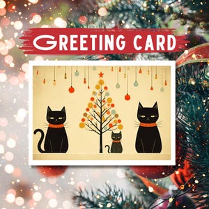 Black Cats Christmas Tree Greeting Card: Holiday Winter Card