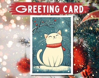 Festive Cat Art Holiday Card: Purr-fect Cheer