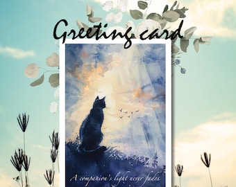 Sympathy Card: Pet Loss, Cat & Dawn Watercolor Art