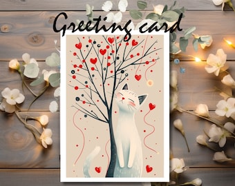 Winterberry Cat Greeting Card: Handmade Whimsical Feline Art