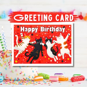 Feline Fiesta Birthday Card: Happy Cats Handmade Greeting