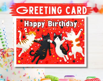 Feline Fiesta Birthday Card: Happy Cats Handmade Greeting