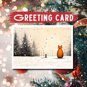 Orange Cats Christmas Card: Snowy Winter Forest Greeting Card