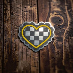 Scalloped Checkered Heart Hat Patch | Retro Checkerboard Trucker Hat Patch | Hat Bar Patch