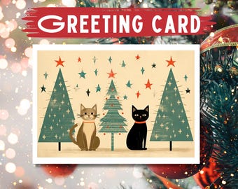 Christmas Cats Greeting Card: Holiday Tree, Kraft Envelope