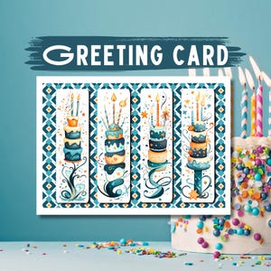 Whimsical Birthday Card: Colorful Cake Art, Blank Inside