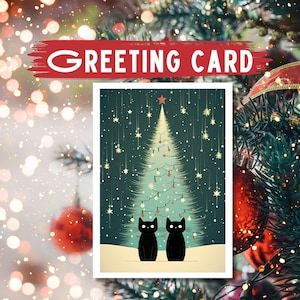 Christmas Cats Greeting Card: Winter Holiday Tree (Blank Inside)
