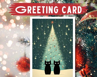 Christmas Cats Greeting Card: Winter Holiday Tree (Blank Inside)