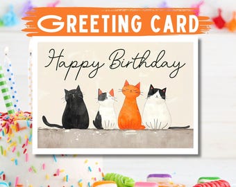 Cat Birthday Card: Serene Quartet, Handmade Greeting Card