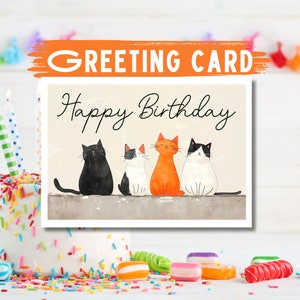 Cat Birthday Card: Serene Quartet, Handmade Greeting Card