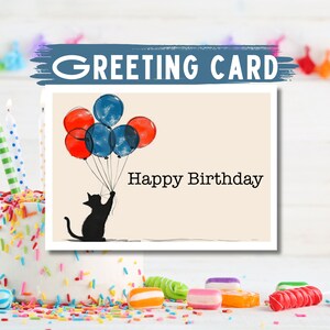 Sky-High Wishes Cat Birthday Card, Happy Birthday Card, for Girlfriend, Happy Cats, Unique Cat Card, Cute Cat Card