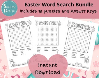 Printable Easter Word Search for Kids, Easter Puzzle Bundle, Easter Printable, Easter Party Game, Easter Games, Digital Download 1 PDF File