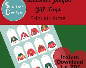 Printable Christmas gift labels luggage tags - Christmas Jumper - homemade Christmas - Instant Download digital kit