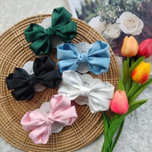 Satin hair bow | Plain color hair bow | 4.5 inches hair bow | Premium hair bow | 4.5” hair bow Vacation hair bow