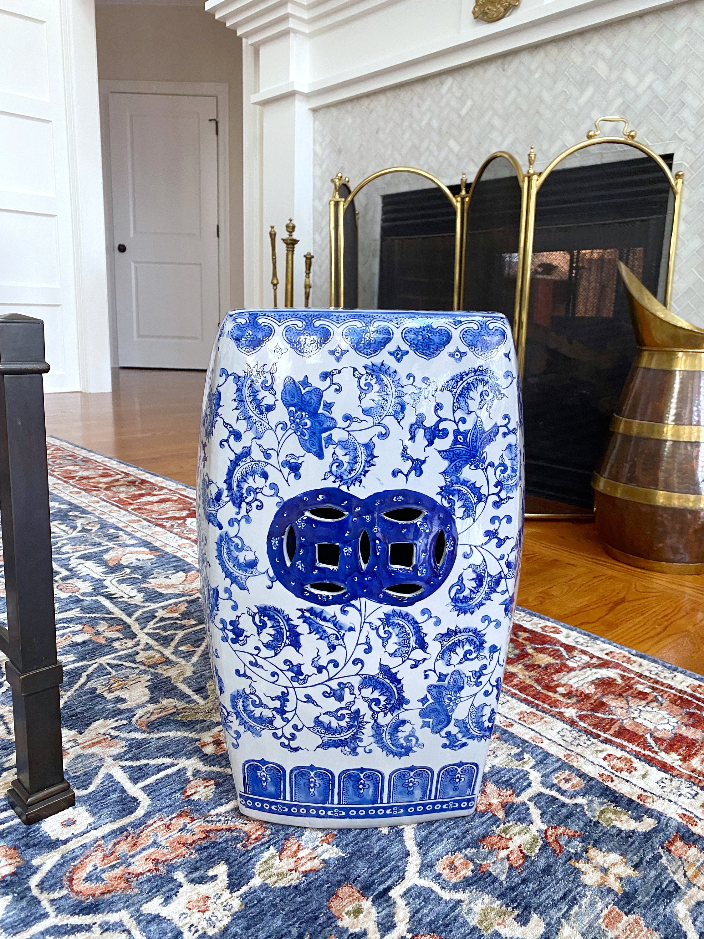 Blue and White Chinoiserie Garden Stool Etsy