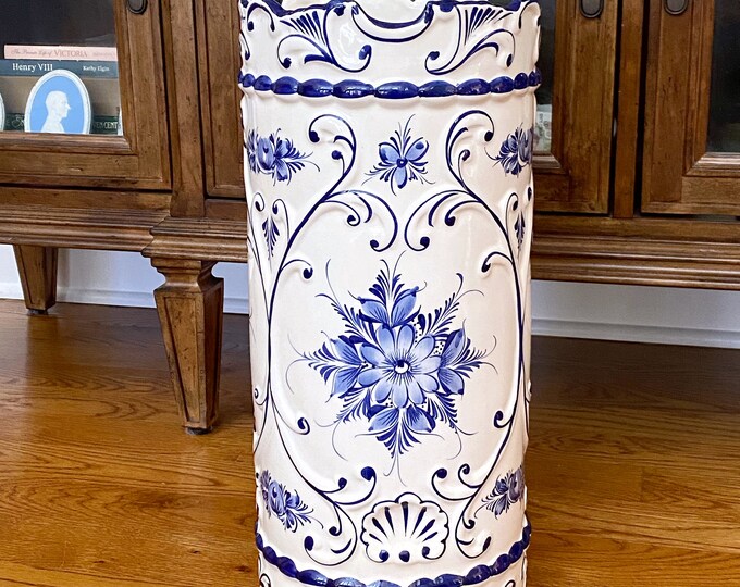 Blue and White Umbrella Stand Made in Portugal Etsy
