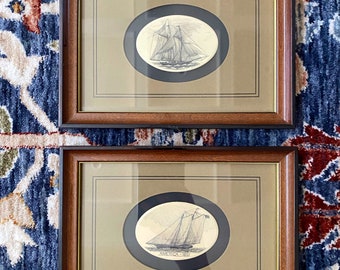 Vintage Pair of Stephen Barlow Ship Engravings