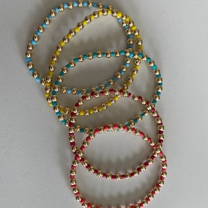 14k Gold beaded 4mm bracelet handmade with color seed beads
