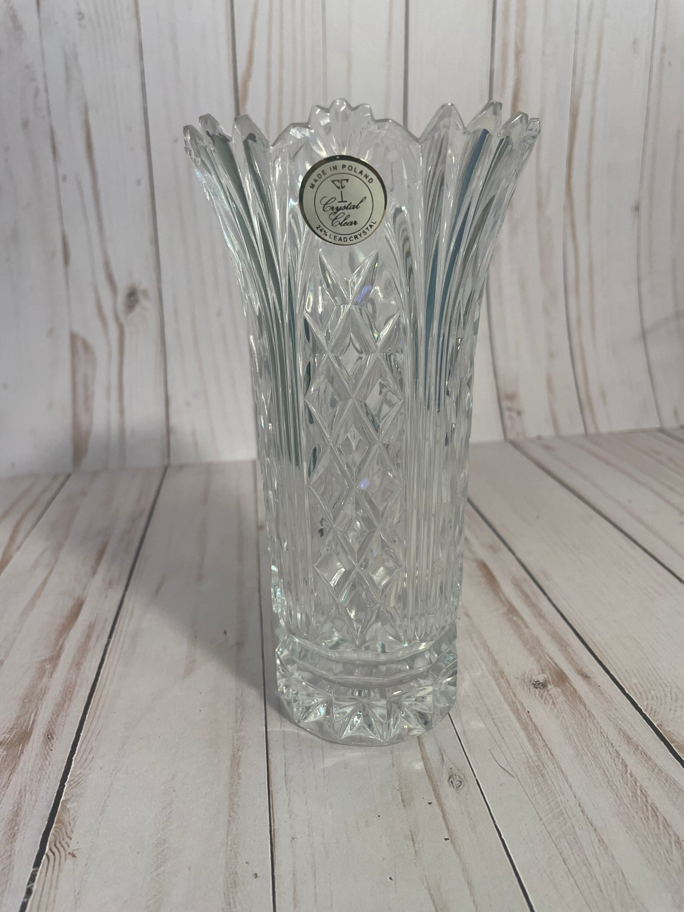 Vintage Poland Made Crystal Clear 24 Lead Crystal Vase 7 Etsy