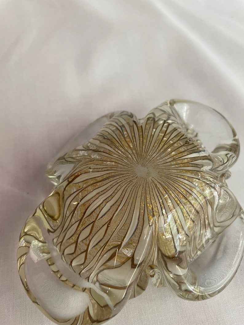 Vintage Murano Glass Ashtray With Gold Flakes and Ribbon Swirls Etsy
