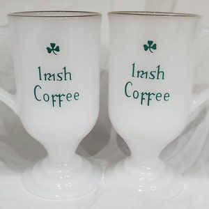 Set of Vintage Irish Coffee Milk Glass Federal Glass Pedestal Mugs SOLD AS A PAIR