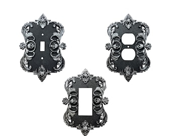 Ornate Skull Wall Plates | Gothic Home Decor | 3d Printed | Single | Silver