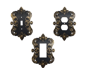 Ornate Skull Wall Plates | Gothic Home Decor | 3d Printed | Single | Gold