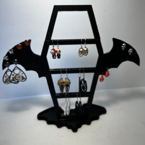 Coffin Shaped Earring Holder with Bat Wings - Large | 3D Printed