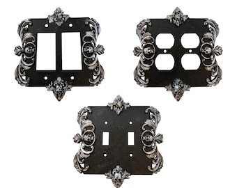 Ornate Skull Wall Plates | Gothic Home Decor | 3d Printed | Double | Silver