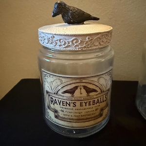 Glass Jar with Raven Topper | Raven Eyeballs