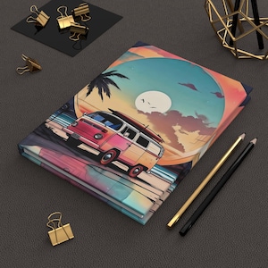 Carnet de notes rétro Van Sunset à couverture rigide, carnet de notes de voyage, Pages lignées, journal intime, journal d'écriture, journal au fini mat