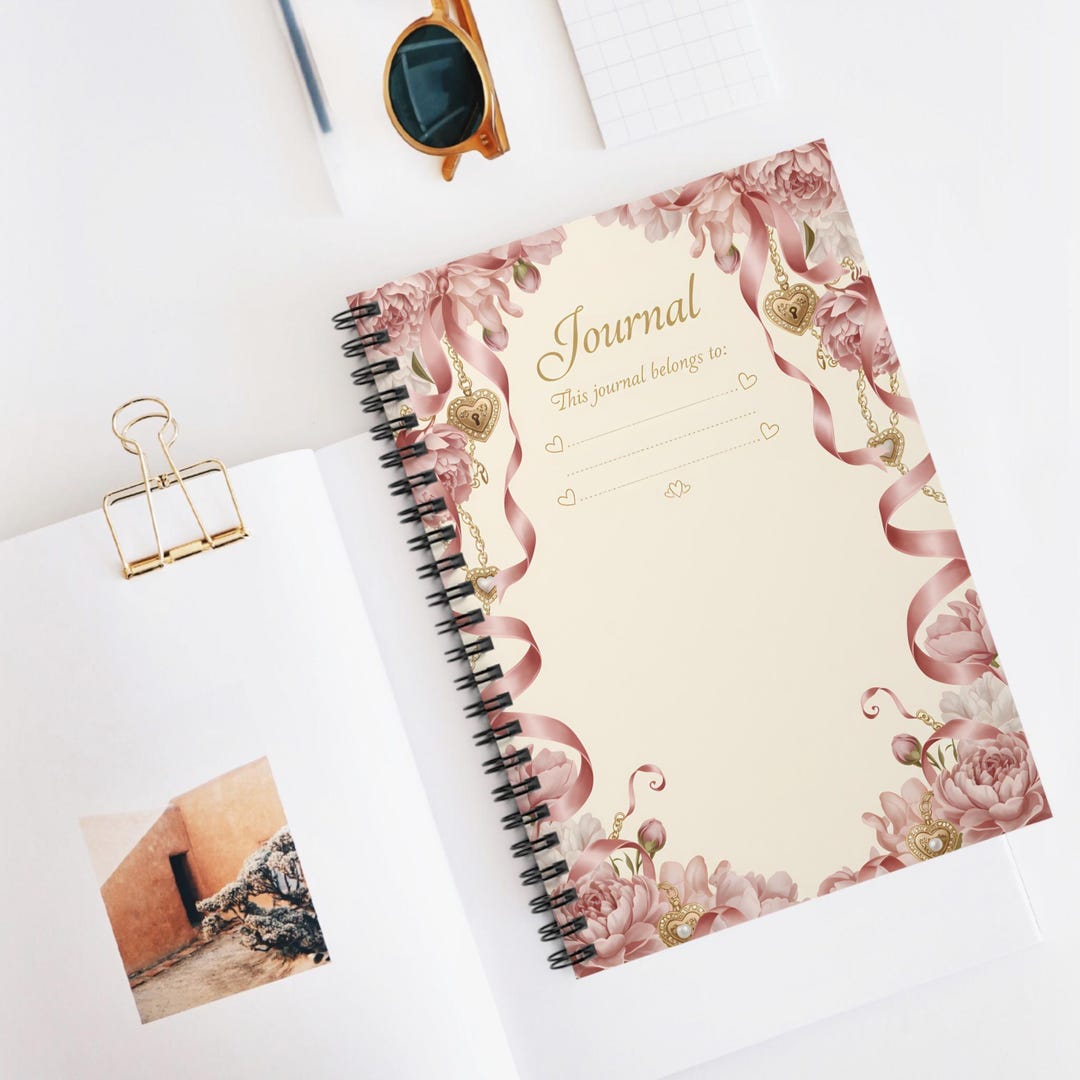 Rose Ribbon Journal Floral Ribbon Journal - Pink Rose Spiral Notebook (ruled) - Etsy