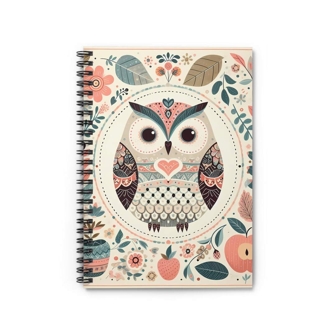 Owl With Pastel Flowers, Spiral Notebook - Ruled Line - Etsy