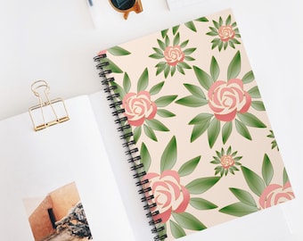 Pink Roses Spiral Notebook | Floral Journal, Sketchbook, Poem Diary