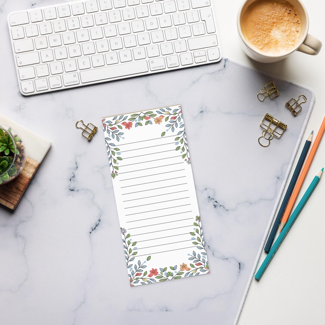 Floral Border Magnetic Notepad | Tear-away List Pad for Desk or Fridge ...