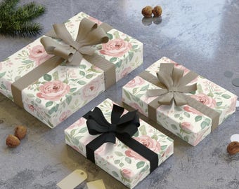 Floral Rose Geschenkpapier Rolle, rosa Vintage Garten Geschenkpapier Rolle