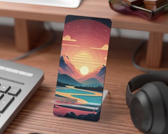 Mountain Sunset Phone Stand: Desk Decor Gift Holder