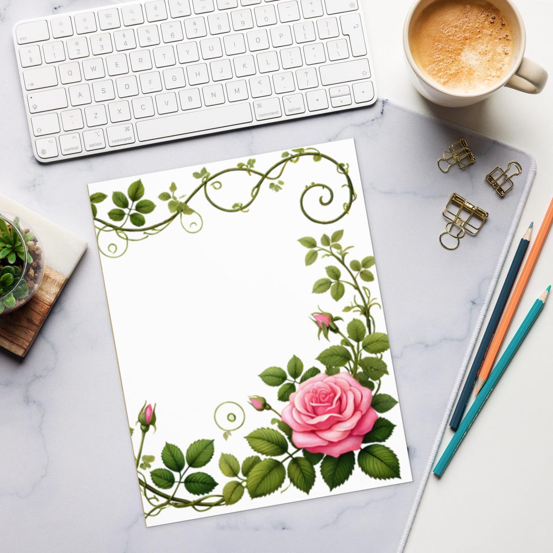 Pink Rose Vine Notepad | Floral Stationery for Writers, Planners - Etsy