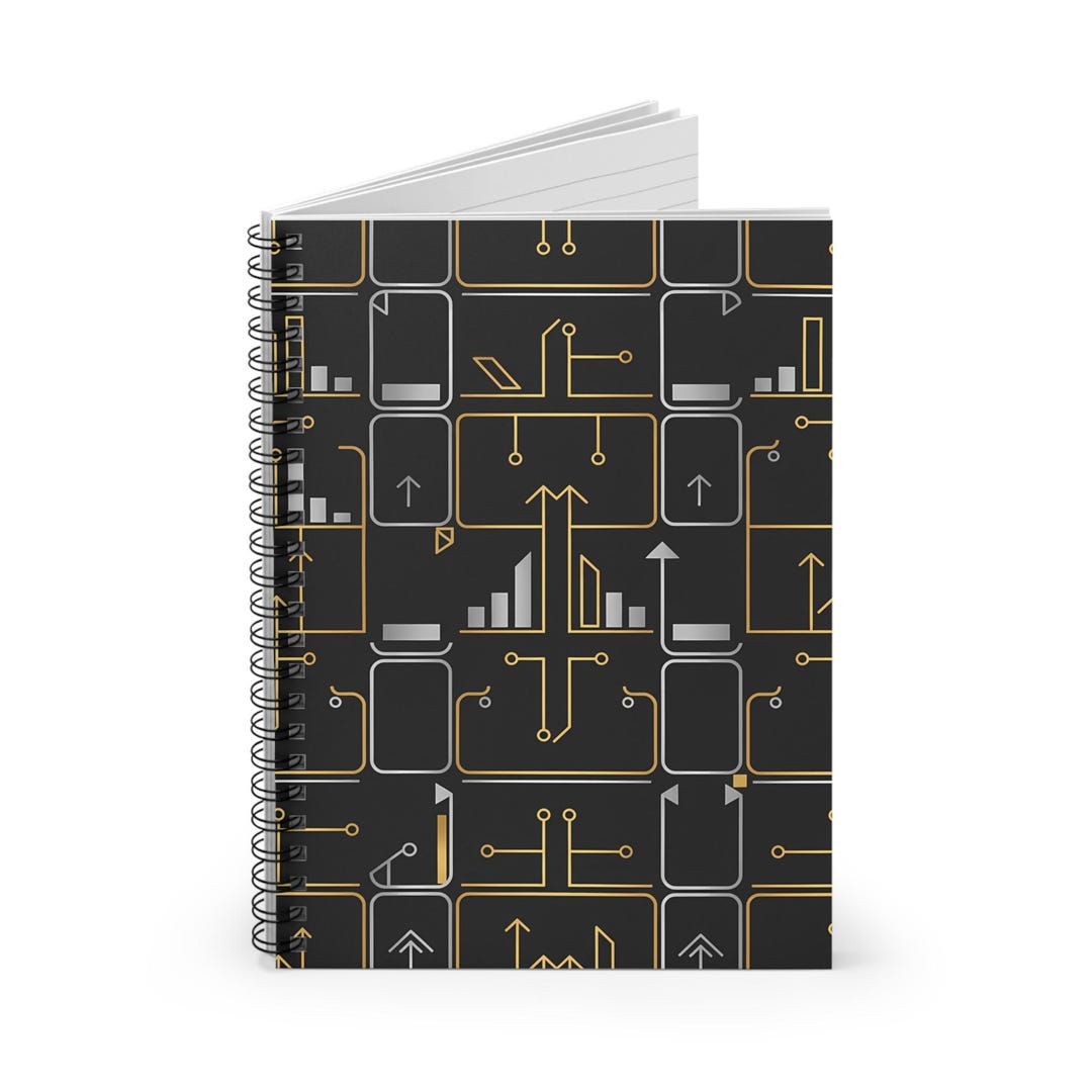 Tech Class Notebook Tech Circuit Pattern Spiral Notebook - Gold & Black Ruled Journal for ...