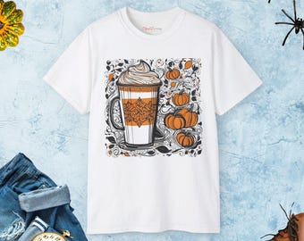Pumpkin Spice Latte Graphic Tee - Unisex Ultra Cotton, Autumn Design