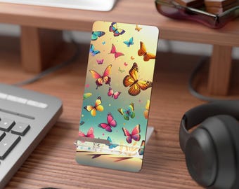Butterfly Smartphone Stand | Glossy Desk Decor Mobile Holder | Nature Office Accessory