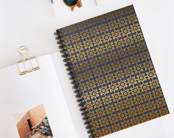 Navy Blue Gold Pattern Notebook | Ruled Line Journal for Notes & Writing