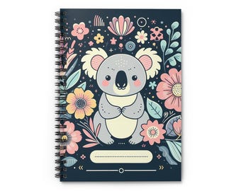 Koala bear with pastel flowers with label, Spiral Notebook - Ruled Line