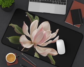 Pink Magnolia Flower Desk Mat: Elegant Workspace Accessory